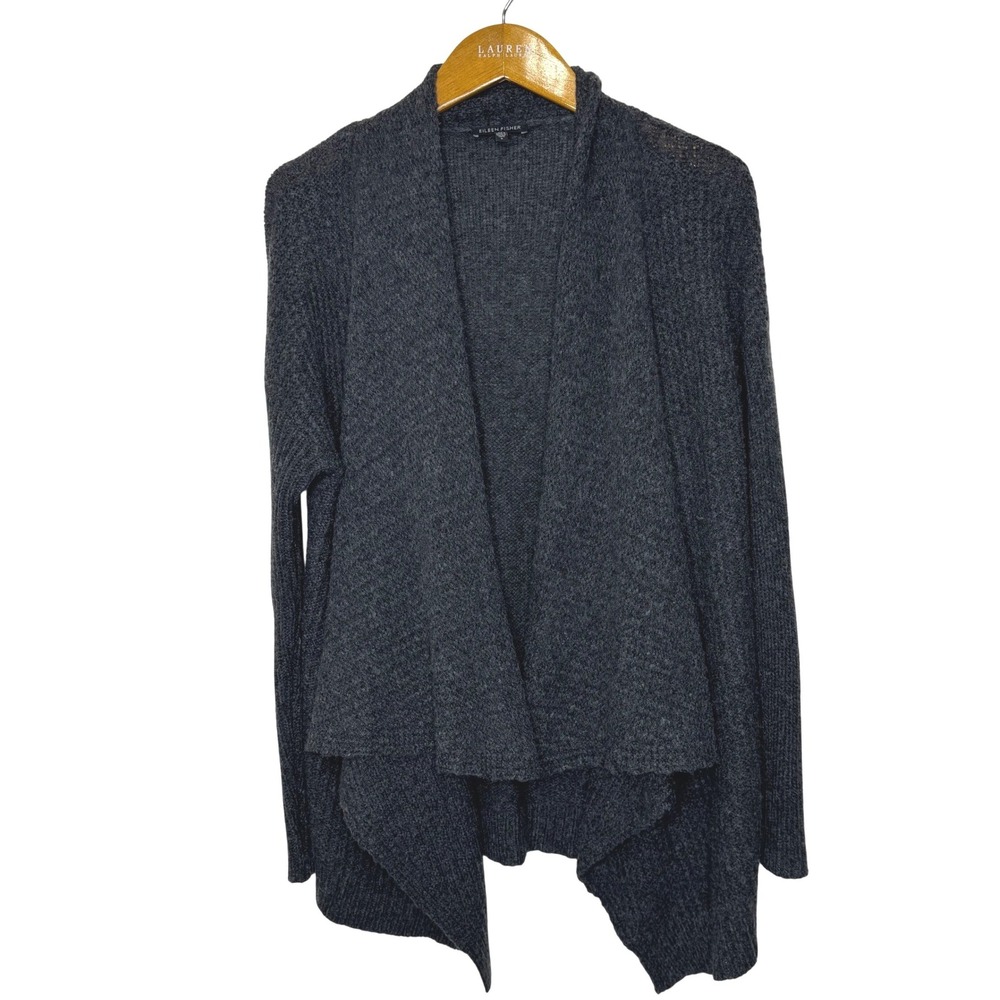 Eileen Fisher Open Front Cardigan Wool Baby Camel Small Gray